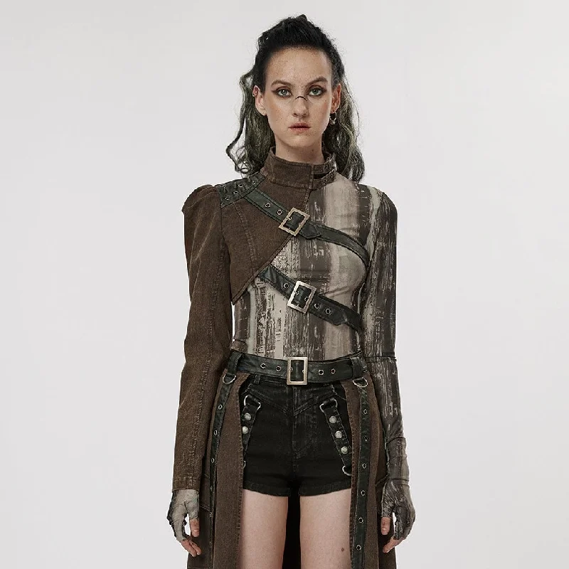 Women's double - breasted tweed jackets in classic colors for a sophisticated office lookWomen's Gothic Stand Collar Rivet Buckle Jacket Women's double - breasted tweed jackets in classic colors for a sophisticated office lookWomen's Gothic Stand Collar Rivet Buckle Jacket