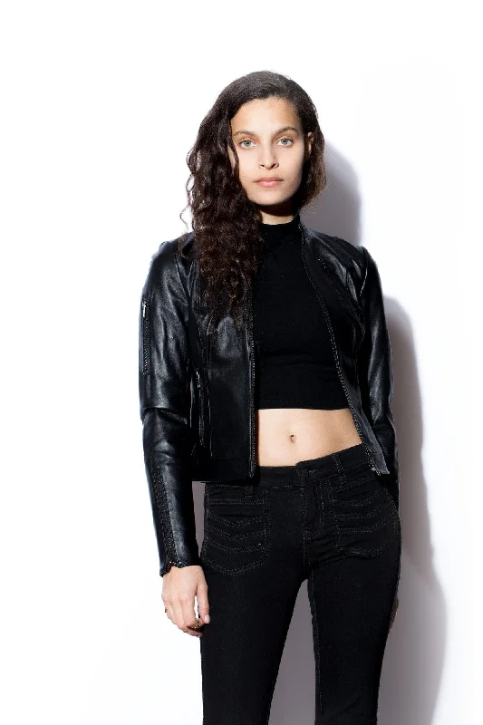 Women's bomber jackets with a holographic finish for a futuristic and eye - catching lookWomen's West Coast Leather Short Racer Women's bomber jackets with a holographic finish for a futuristic and eye - catching lookWomen's West Coast Leather Short Racer