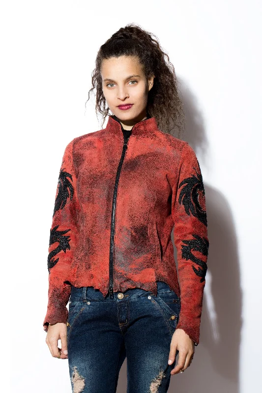 Women's long - length wool blend jackets for a warm and stylish winter lookWomen's Red Dragon zip Jacket with Exotic Inlays & Overlays Women's long - length wool blend jackets for a warm and stylish winter lookWomen's Red Dragon zip Jacket with Exotic Inlays & Overlays