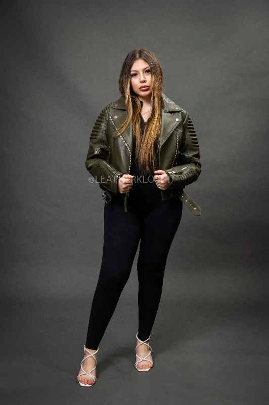 Women's long - length wool blend jackets for a warm and stylish winter lookWomen's Trey Biker [Olive]
