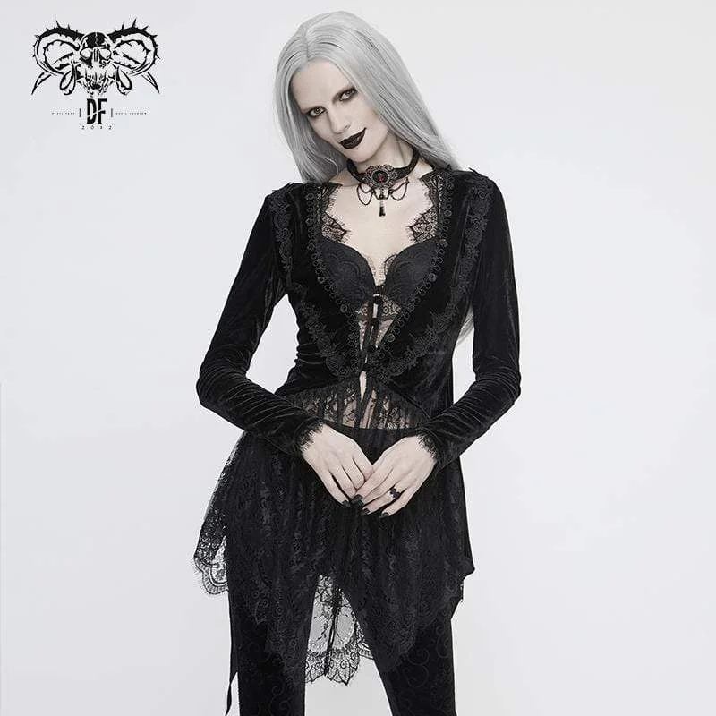Women's bomber jackets with a holographic finish for a futuristic and eye - catching lookWomen's Vintage Gothic Black Velvet and Delicate Lace Asymmetrical Jacket Women's bomber jackets with a holographic finish for a futuristic and eye - catching lookWomen's Vintage Gothic Black Velvet and Delicate Lace Asymmetrical Jacket
