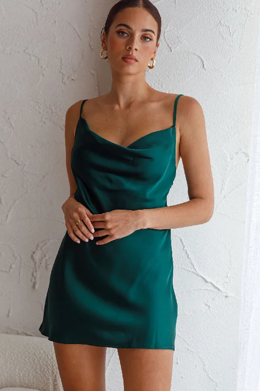 Xanadu Cowl Neck Slip Dress Forest Green