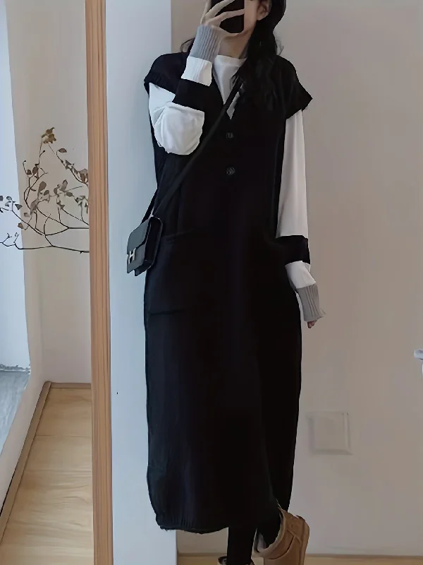 Halter Neck Women Dress to Show Off the Shoulders and Neckline Halter Neck Women Dress to Show Off the Shoulders and Neckline Sixsr Button Decor Sleeveless Knit Dress, Casual V Neck Dual Pocket Vest Dress For Fall & Winter, Women's Clothing Halter Neck Women Dress to Show Off the Shoulders and Neckline Halter Neck Women Dress to Show Off the Shoulders and Neckline Sixsr Button Decor Sleeveless Knit Dress, Casual V Neck Dual Pocket Vest Dress For Fall & Winter, Women's Clothing
