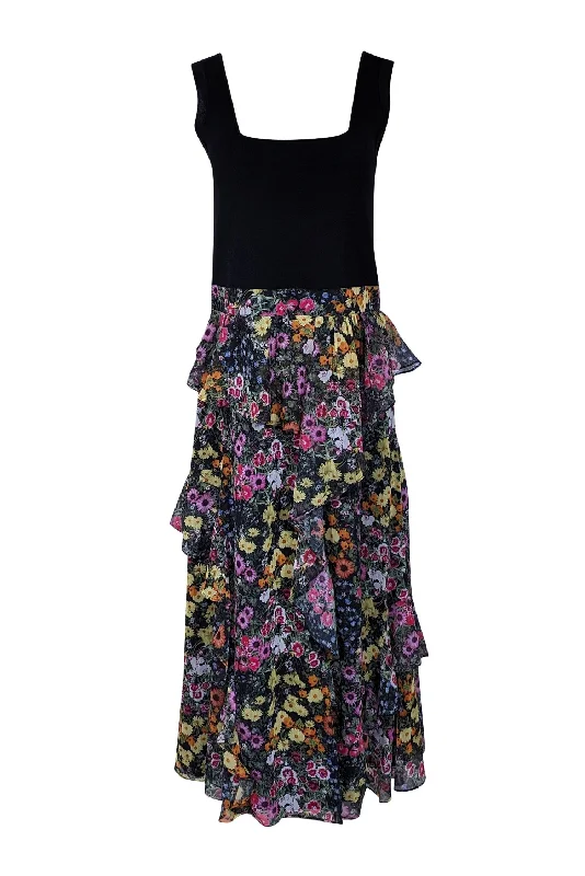 Strapless Women Dress with a Built - in Bra for Comfort and Support Strapless Women Dress with a Built - in Bra for Comfort and Support Ted Baker - Black & Multicolor Floral Ruffle Maxi Dress Sz 4