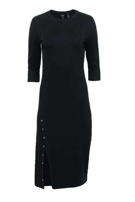 Ruffled Women Dress with Multiple Layers for a Playful and Girly Style Ruffled Women Dress with Multiple Layers for a Playful and Girly Style Theory - Black Knit Midi Dress w/ Buttoned Slit Sz M Ruffled Women Dress with Multiple Layers for a Playful and Girly Style Ruffled Women Dress with Multiple Layers for a Playful and Girly Style Theory - Black Knit Midi Dress w/ Buttoned Slit Sz M