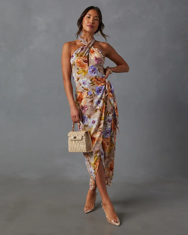 Floral Beauty Twist Front Halter Midi Dress