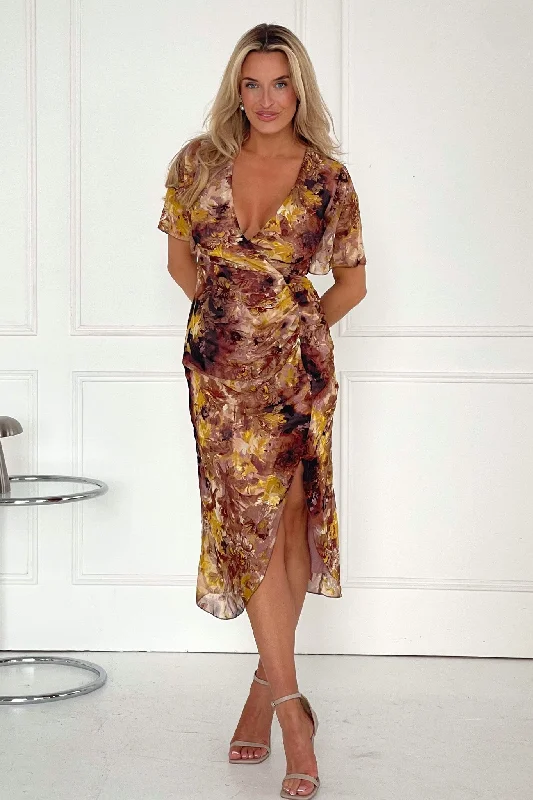 Isla Multi Yellow Floral Midi Dress