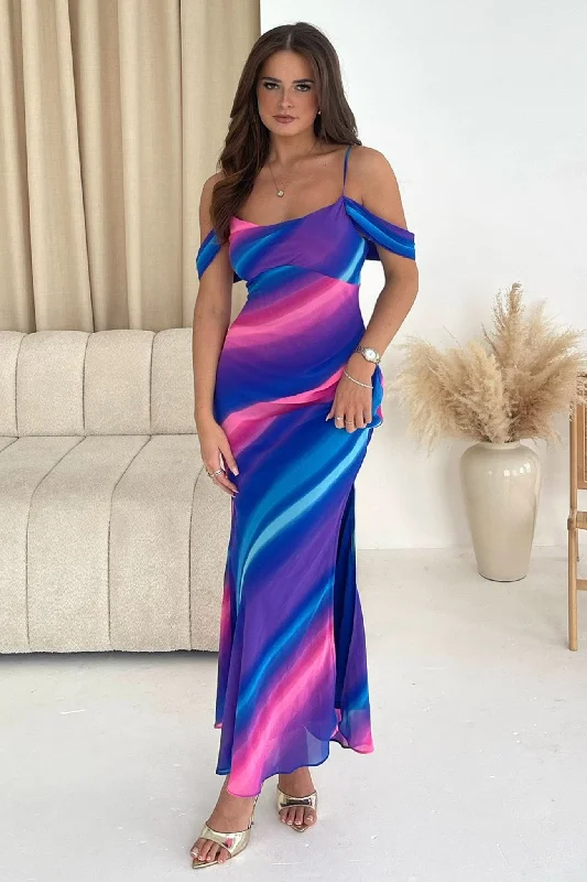 Julia Ombre Blue Pink Midi Dress