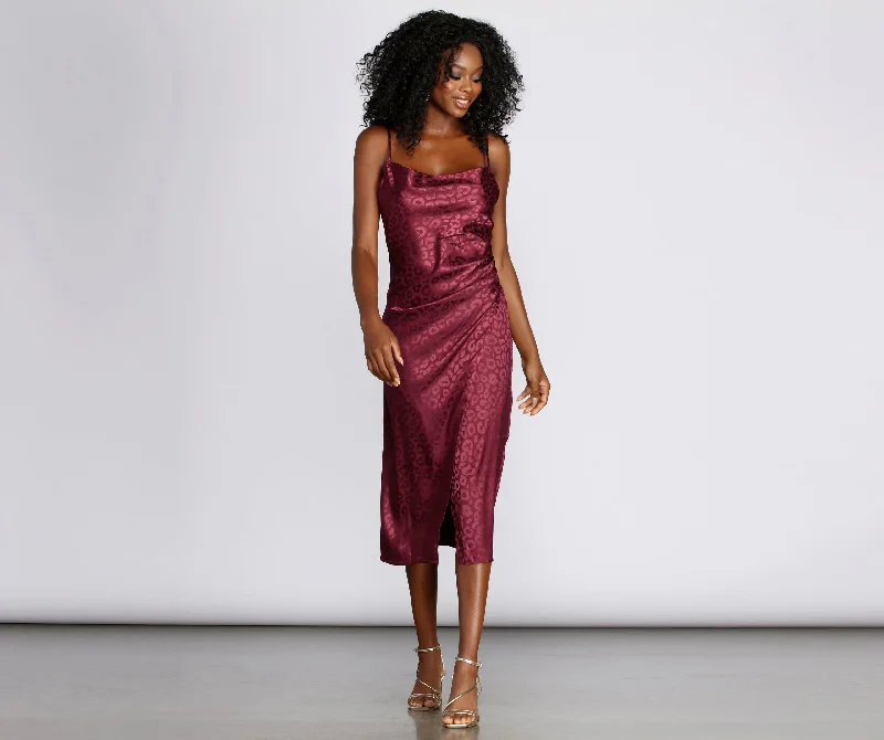 Stylishly Fierce Satin Midi Dress