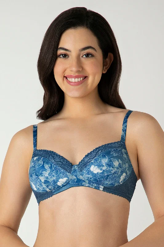 Demure Padded Non-Wired Demi Bra - Floral Fusion Print