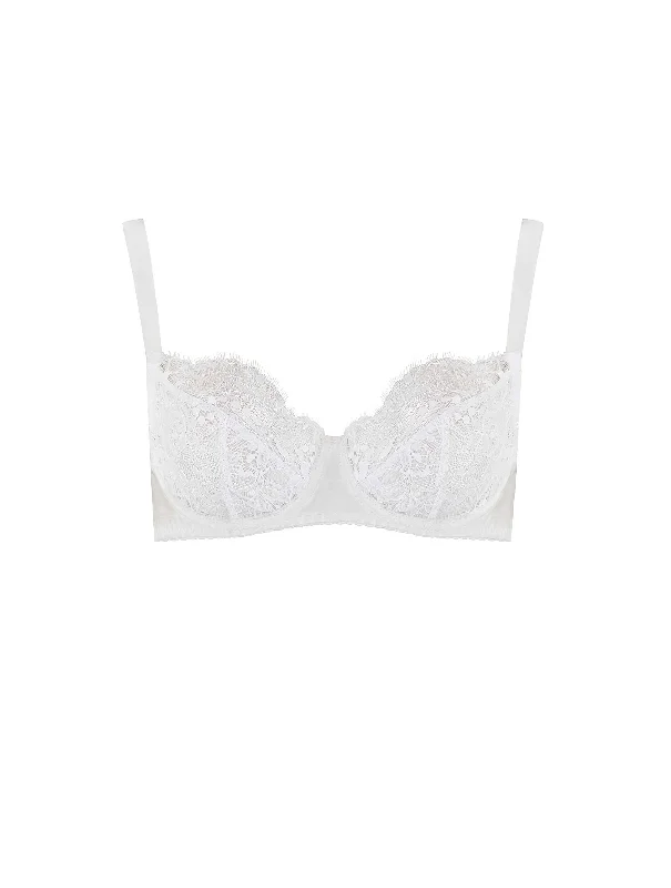 padded wireless bras for light supportSignature Lace Balcony Bra-White