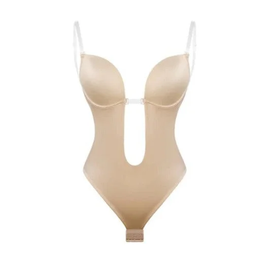 Shaper with a lace - trim for a feminine touchPlunge Low-back Body Suit Backless Body Suit Thong with Clear Straps Shaper with a lace - trim for a feminine touchPlunge Low-back Body Suit Backless Body Suit Thong with Clear Straps