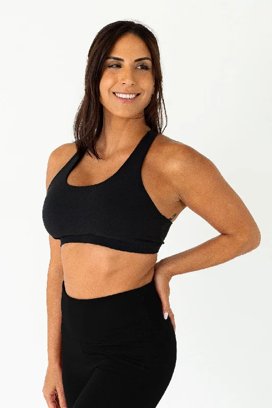 Crossed Back Sports Bra | Black