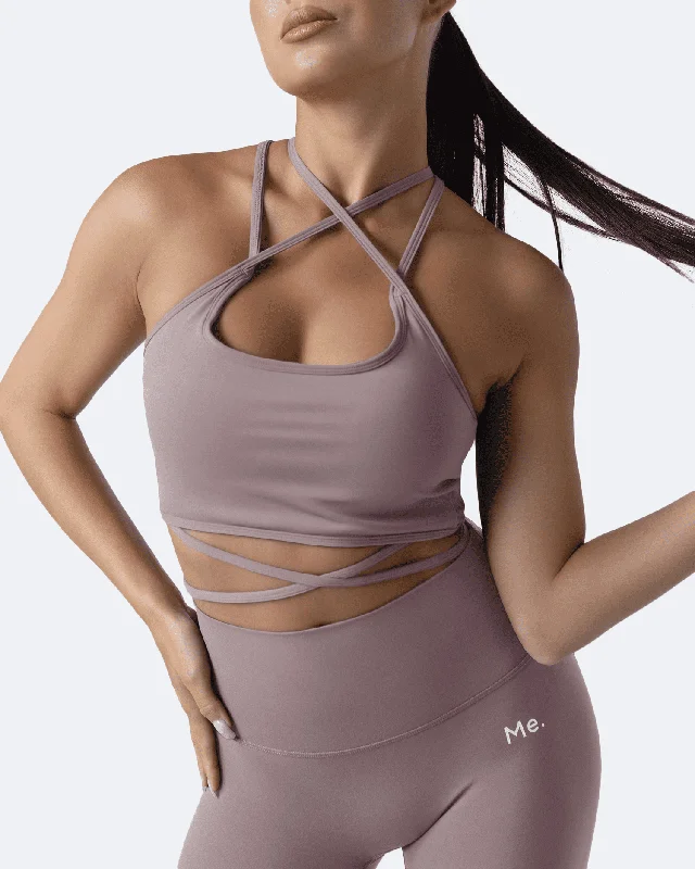 unpadded women sport bra for a natural feelDusty Pink Strappy Front Top