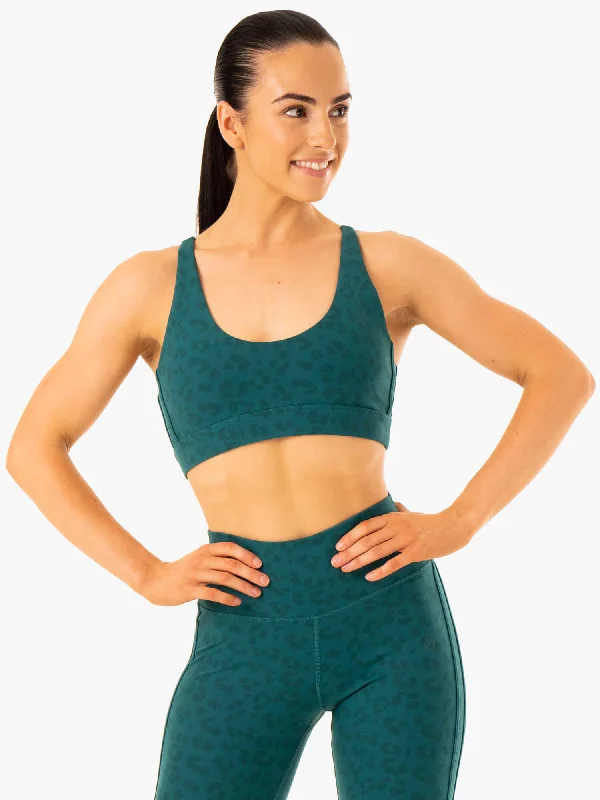 machine - made women sport bra for affordabilityEvolution Sports Bra - Teal Leopard