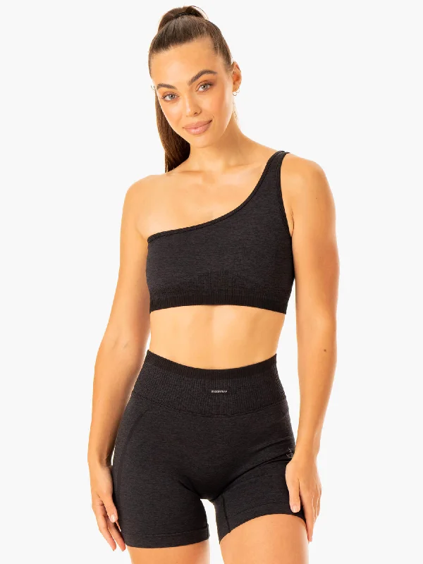 unpadded women sport bra for a natural feelExcel Seamless One Shoulder Sports Bra - Black Marl unpadded women sport bra for a natural feelExcel Seamless One Shoulder Sports Bra - Black Marl