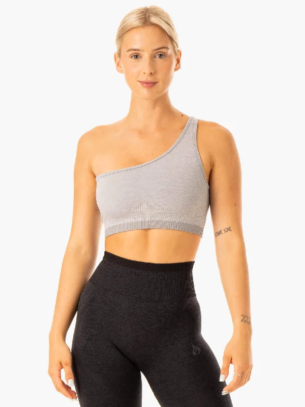 adjustable strap women sport bra for a perfect fitExcel Seamless One Shoulder Sports Bra - Grey Marl adjustable strap women sport bra for a perfect fitExcel Seamless One Shoulder Sports Bra - Grey Marl