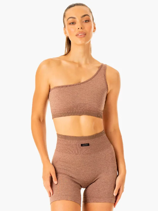 low impact breathable women sport braExcel Seamless One Shoulder Sports Bra - Mocha Marl