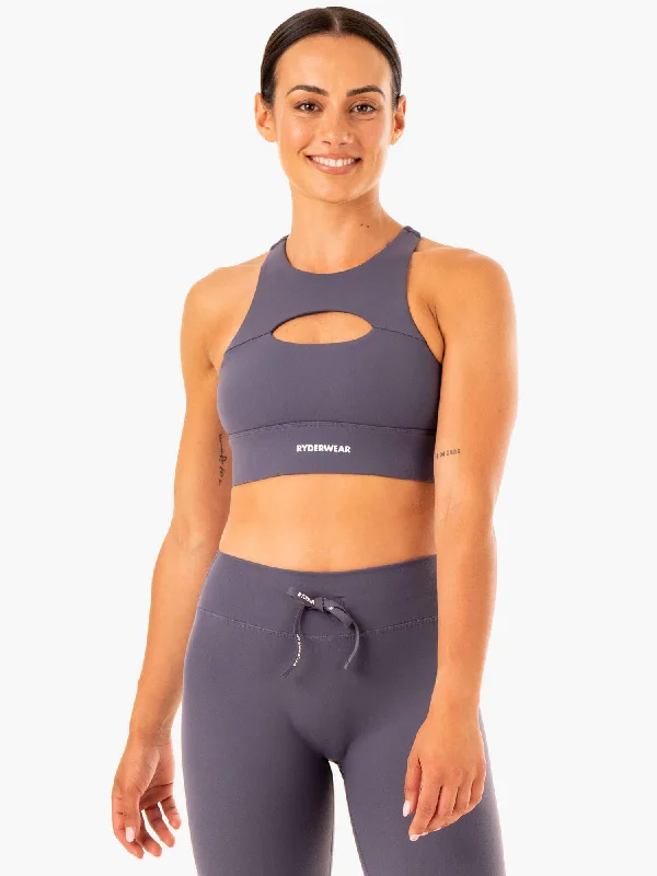 petite women sport bra with proper fitReplay Cut Out Sports Bra - Charcoal