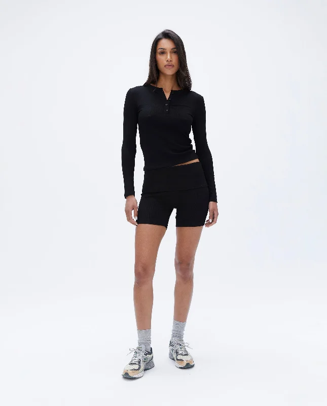 travel women sport bra for easy packingRib Fold Over Crop Shorts - Black