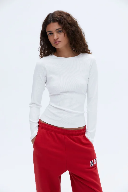 black women sport bra for a classic styleRib Raglan Long Sleeve Top - White