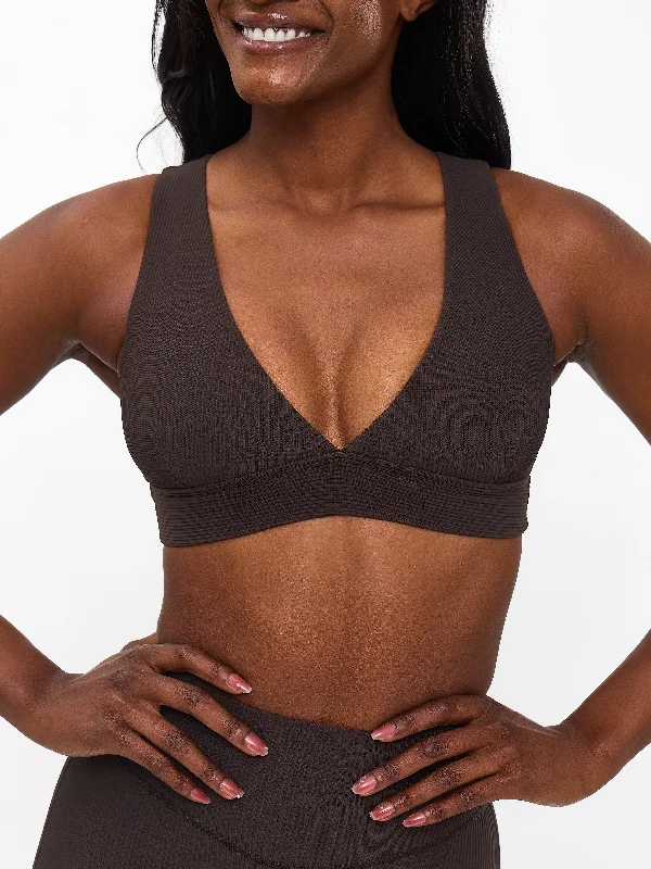 plus size friendly women sport bra designsRibbed Deep V Sports Bra - Cold Brew