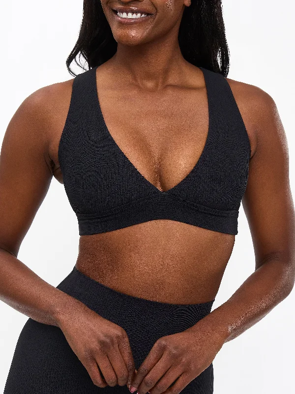 water - resistant women sport bra for water sportsRibbed Deep V Sports Bra - Onyx Black water - resistant women sport bra for water sportsRibbed Deep V Sports Bra - Onyx Black