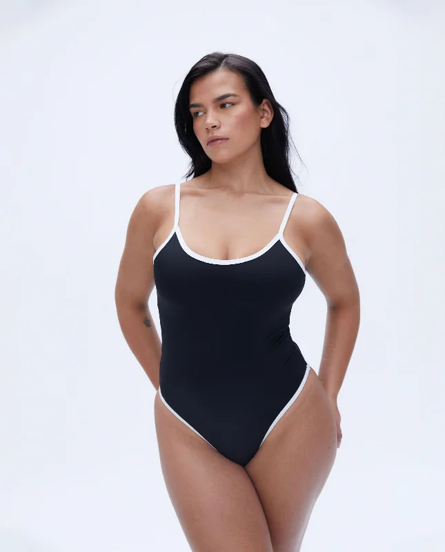 wireless women sport bra for comfortScoop High Leg Swimsuit - Black/Cream