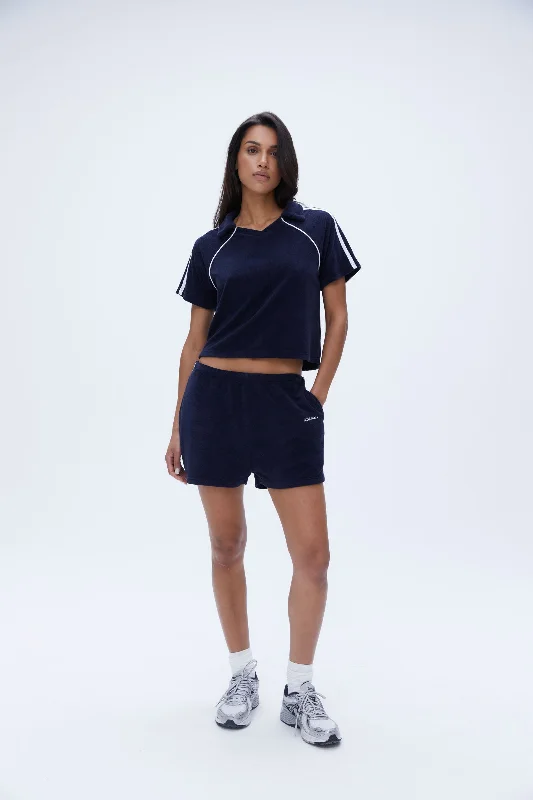 convertible women sport bra for versatilityTerry Contrast Short - Navy Blue