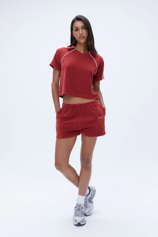 anti - odor women sport bra for freshnessTerry Contrast Short - Vintage Red