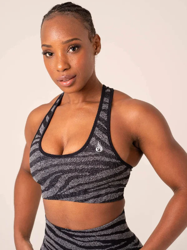 Zebra Seamless Sports Bra - Grey Marl / Black Zebra