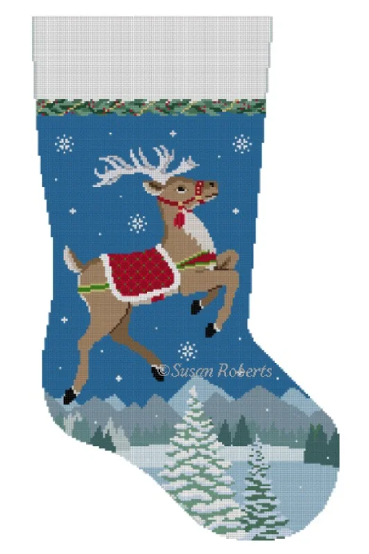 Washable faux fur - trimmed stockings​3272 Reindeer Flying Stocking
