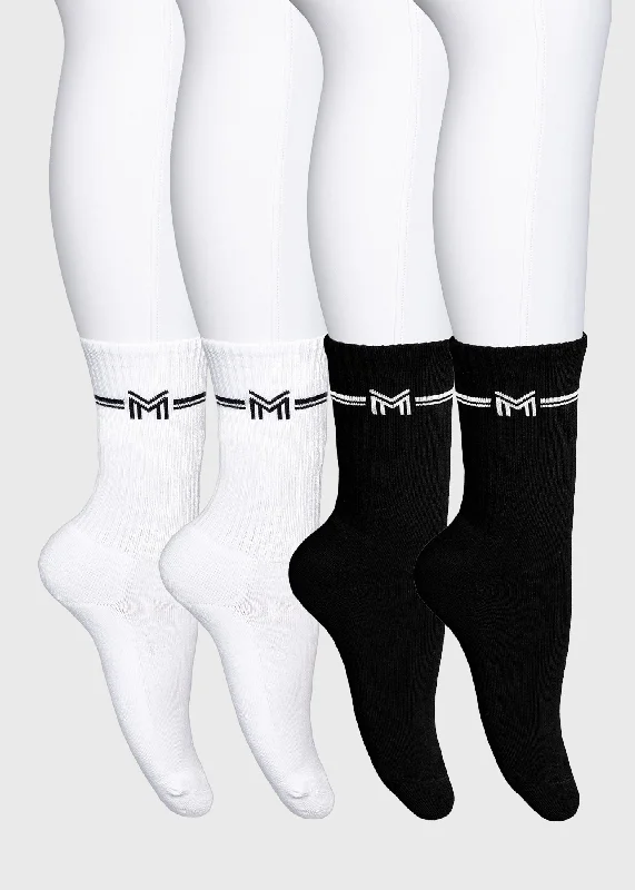 Glitter - trimmed women's polyester party socks​4-Pack Rise Sports Socks (Black/White)