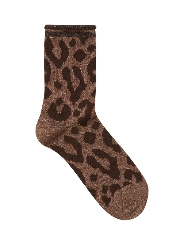 Awli Glitter Socks Copper Leopard