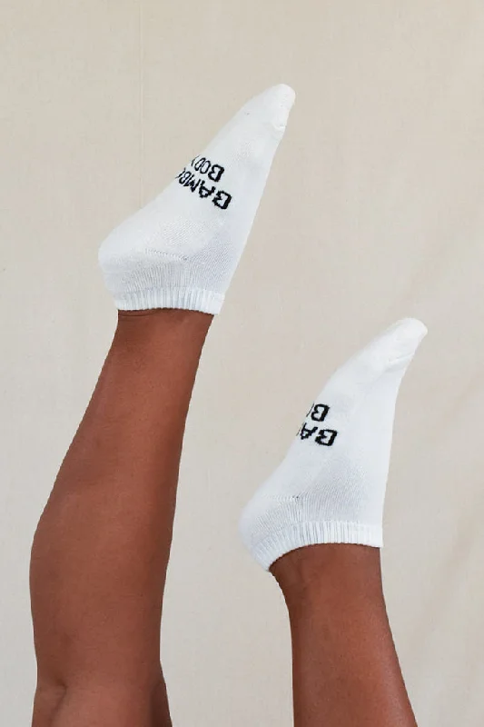 Embroidered women's silk ankle socks​Women's Bamboo Ankle Socks 2 Pack - White
