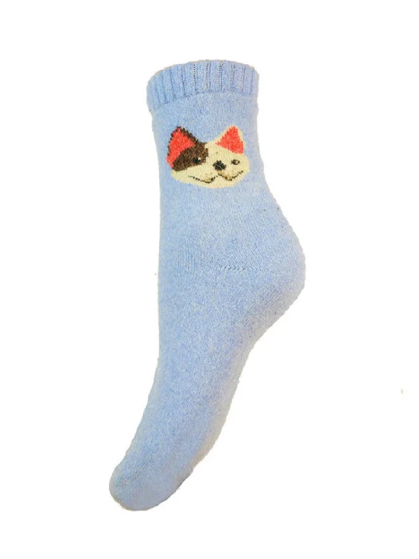 Blue Wool Blend Sock With Dog Face