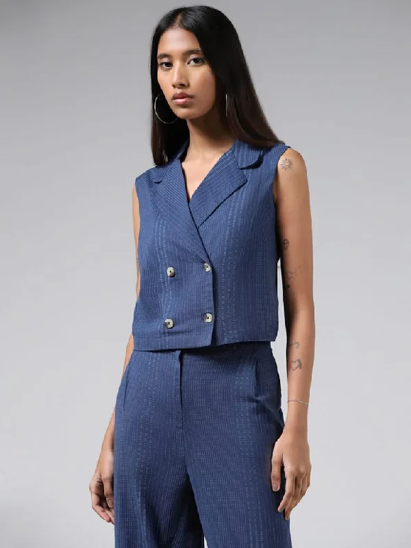 Women's pants for office meetings High - waisted women jeans for a flattering silhouette Bombay Paisley Blue Striped Double-Breasted Blended Linen Crop Jacket Women's pants for office meetings High - waisted women jeans for a flattering silhouette Bombay Paisley Blue Striped Double-Breasted Blended Linen Crop Jacket