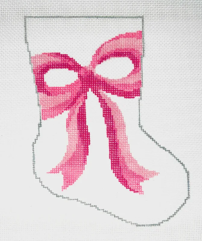 Hand - knitted cashmere blend stockings​BS48 A Pretty Pink Bow Mini Stocking
