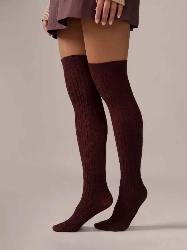 women tights for a night out with a short dressBurgundy Cable Knit OTK socks