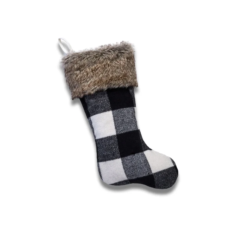 Boys' superhero - themed stockings​Cabin Blanket Stocking in Black and White