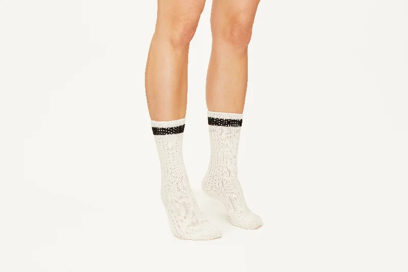 Checkered women's cotton knee - length socksCIARA - White with Silver detail Cotton Premium Blend Mid-Calf Socks Checkered women's cotton knee - length socksCIARA - White with Silver detail Cotton Premium Blend Mid-Calf Socks