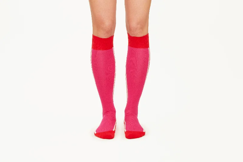 Polka dot women's cotton knee - high socksELLA - Pink/Red Double Side Stripes Cotton Blend Knee Socks Polka dot women's cotton knee - high socksELLA - Pink/Red Double Side Stripes Cotton Blend Knee Socks