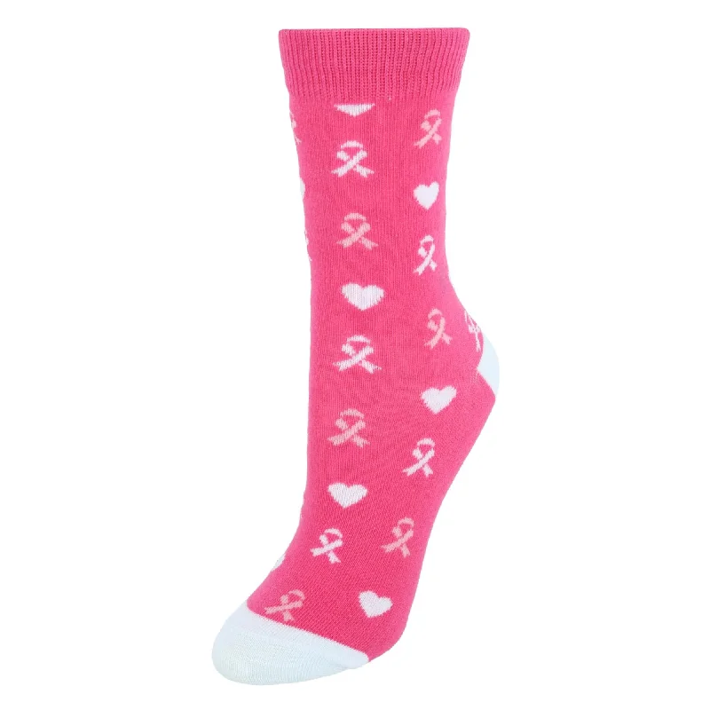 Striped women's acrylic crew socks for workCTM® Women's Breast Cancer Awareness Novelty Socks Striped women's acrylic crew socks for workCTM® Women's Breast Cancer Awareness Novelty Socks