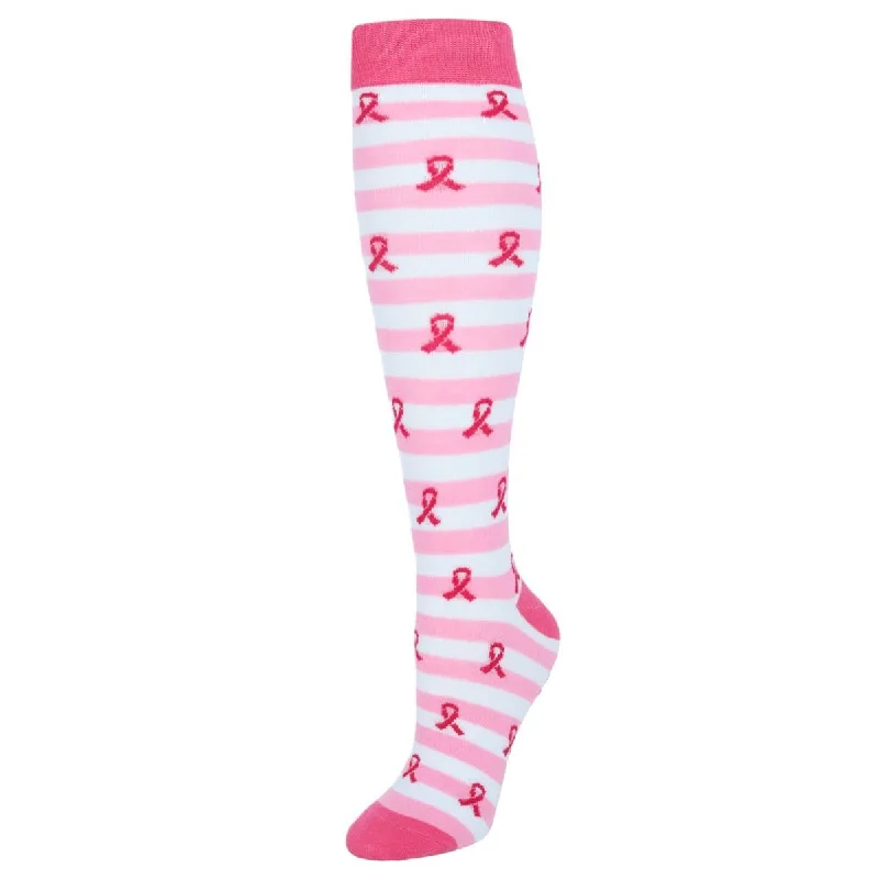 Women's fleece - backed cotton blend socks for warmthCTM® Women's Knee High Breast Cancer Awareness Striped Socks (1 Pair) Women's fleece - backed cotton blend socks for warmthCTM® Women's Knee High Breast Cancer Awareness Striped Socks (1 Pair)