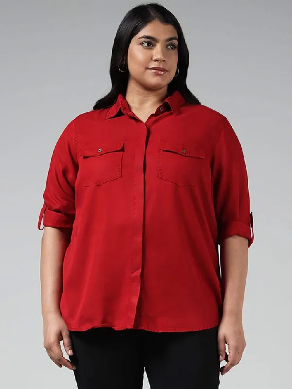 Women's pants with thermal lining Wide - leg women jeans for a modern and relaxed vibe Gia Solid Red Shirt Women's pants with thermal lining Wide - leg women jeans for a modern and relaxed vibe Gia Solid Red Shirt