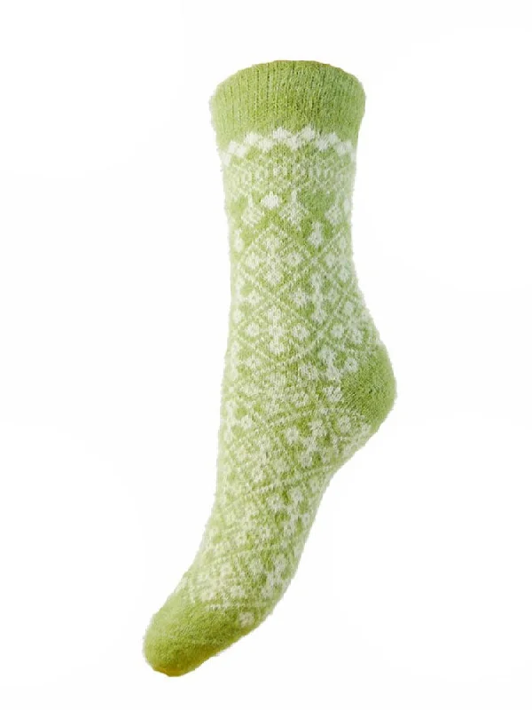 Green Patterned Wool Blend Socks