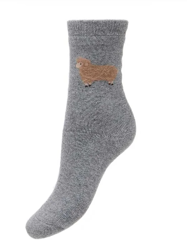 Grey Wool Blend Socks With Fluffy Sheep