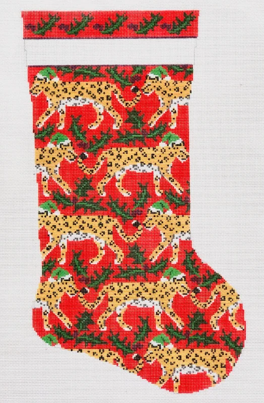 Christmas - themed red and green knitted stockingsKCD7605 Leopard and Holly Stocking Christmas - themed red and green knitted stockingsKCD7605 Leopard and Holly Stocking