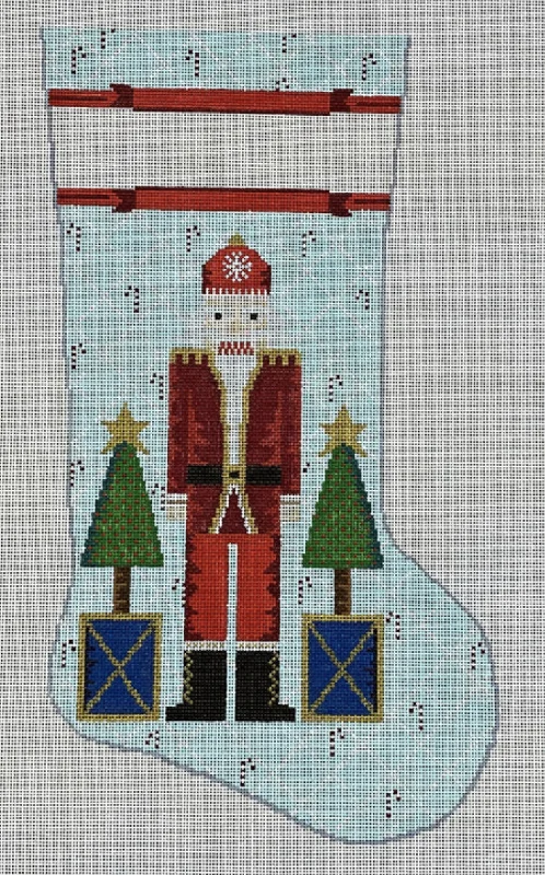 Washable faux fur - trimmed stockings​KCD7614 Santa Nutcracker on Blue Stocking