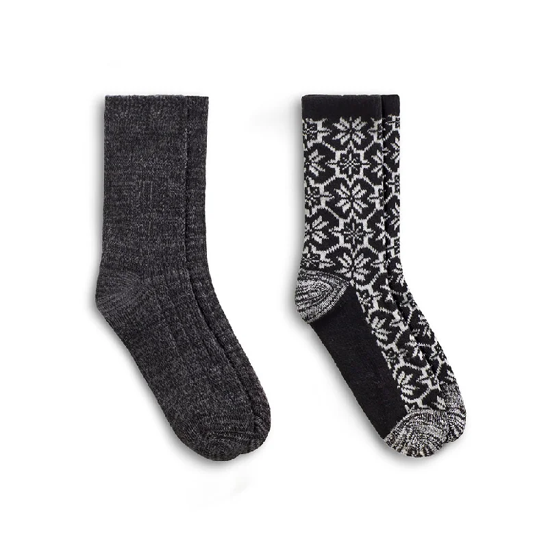 Women's thermal fleece - lined boot socksLarge Snowflake/Solid Rib Crew Sock 2 Pack Women's thermal fleece - lined boot socksLarge Snowflake/Solid Rib Crew Sock 2 Pack